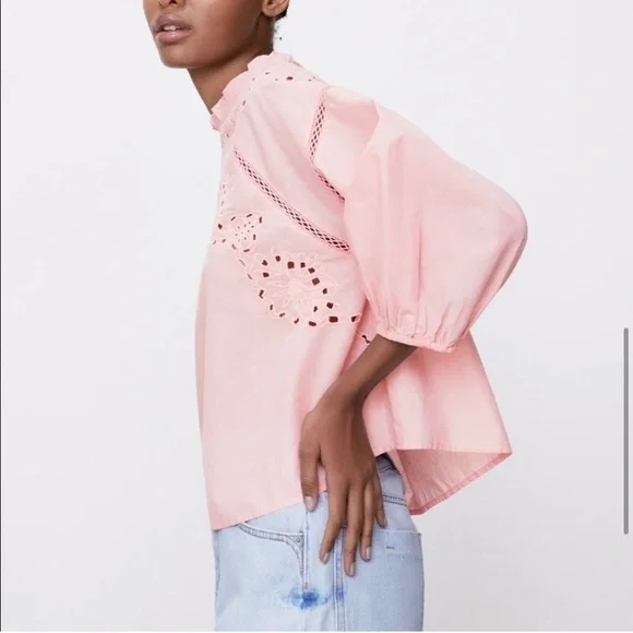 ZARA Eyelet Blouse PEACHY PINK XS - Picture 4 of 5